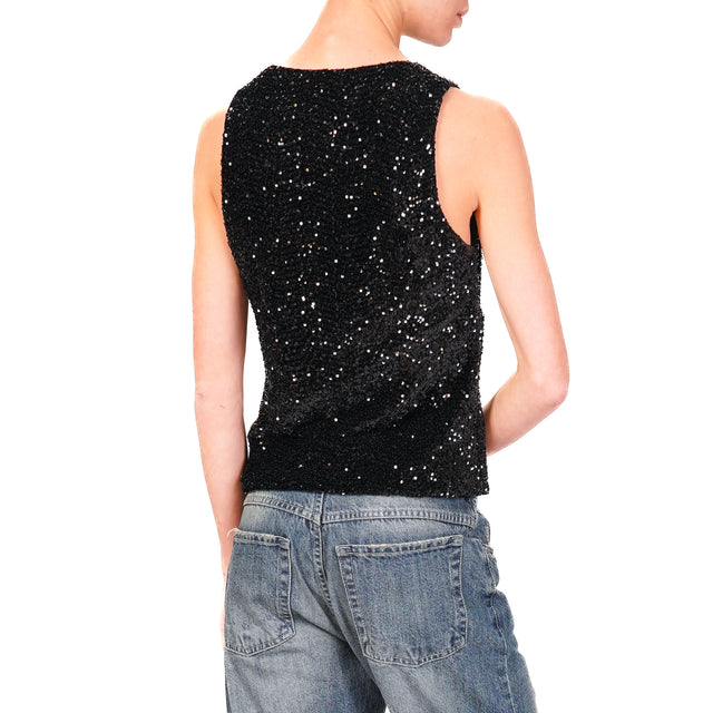 Haveone-Top paillettes scollo a v - nero