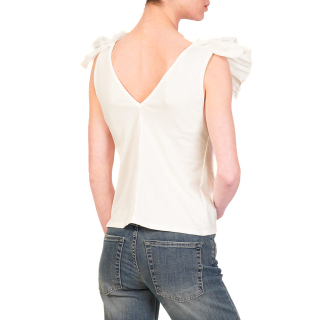 Haveone-Top scollo v con pizzo - bianco