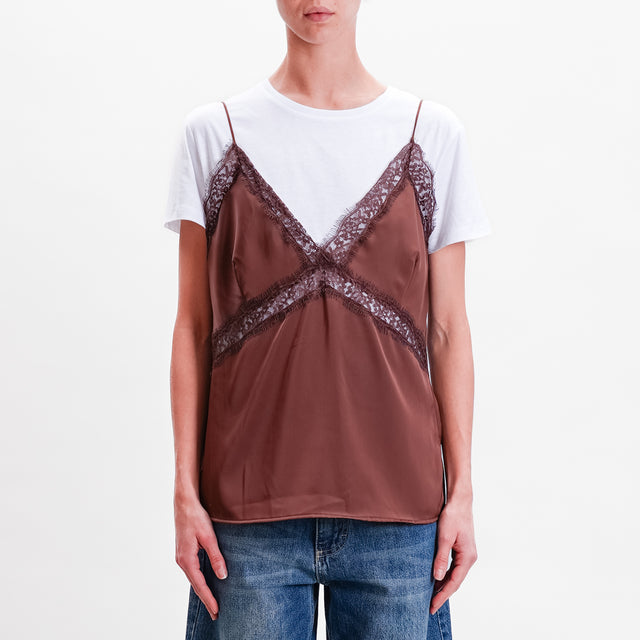 Haveone-T-shirt + top - dark brown/white