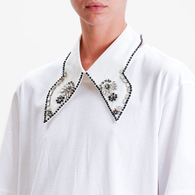 Haveone-T-shirt + jewel detail collar - white