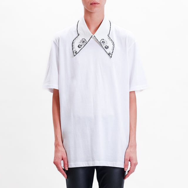 Haveone-T-shirt + jewel detail collar - white