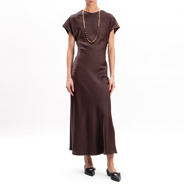 Imperial-Satin Dress with Side Zip Necklace - Ebony