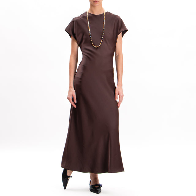 Imperial-Satin Dress with Side Zip Necklace - Ebony