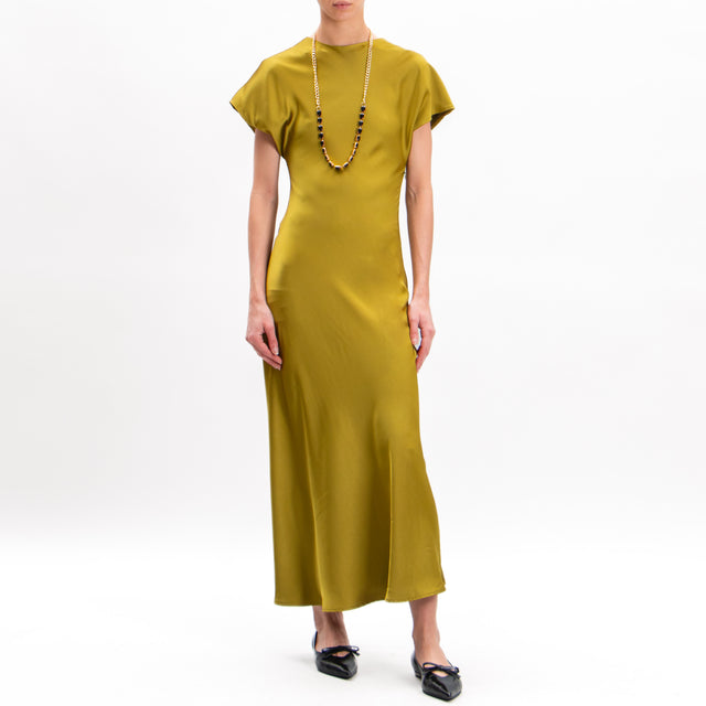 Imperial-Satin Dress with Side Zip Necklace - Oil