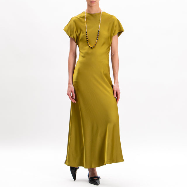 Imperial-Satin Dress with Side Zip Necklace - Oil