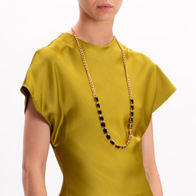 Imperial-Satin Dress with Side Zip Necklace - Oil