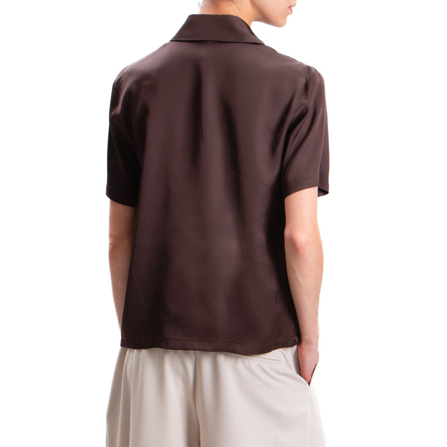 Imperial-Satin Shirt Half Sleeve - Chocolate