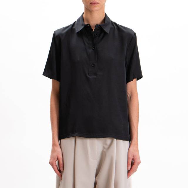 Imperial-Camicia satin mezza manica - nero