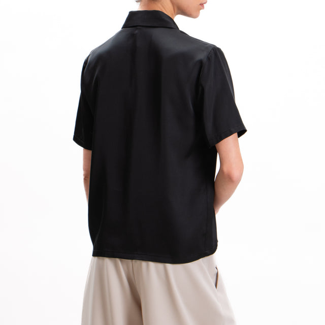 Imperial-Satin Shirt Half Sleeve - Black