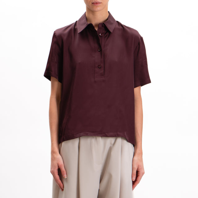 Imperial-Satin Shirt Half Sleeve - Wine