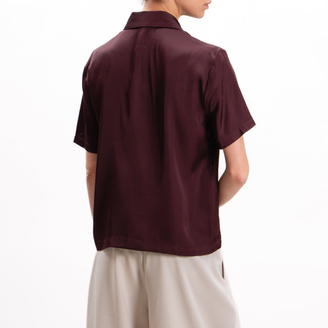 Imperial-Satin Shirt Half Sleeve - Wine