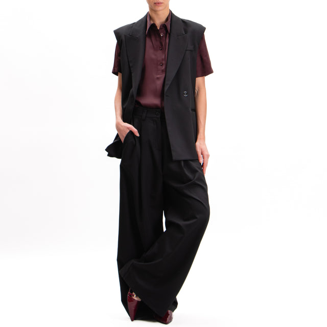 Imperial-Satin Shirt Half Sleeve - Wine