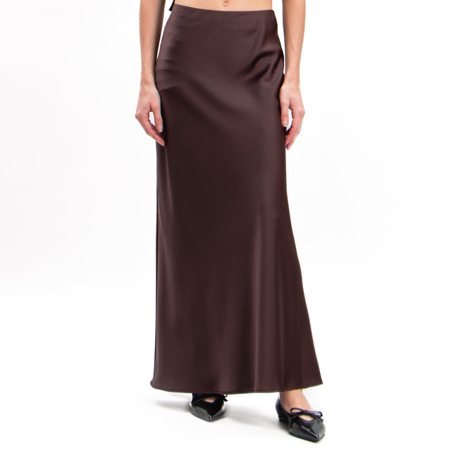 Imperial-Elastic Waist Satin Skirt - Ebony