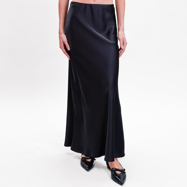 Imperial-Elastic Waist Satin Skirt - Black