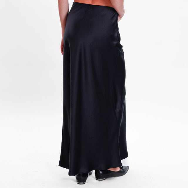 Imperial-Elastic Waist Satin Skirt - Black