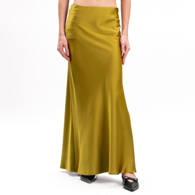 Imperial-Elastic Waist Satin Skirt - Oil