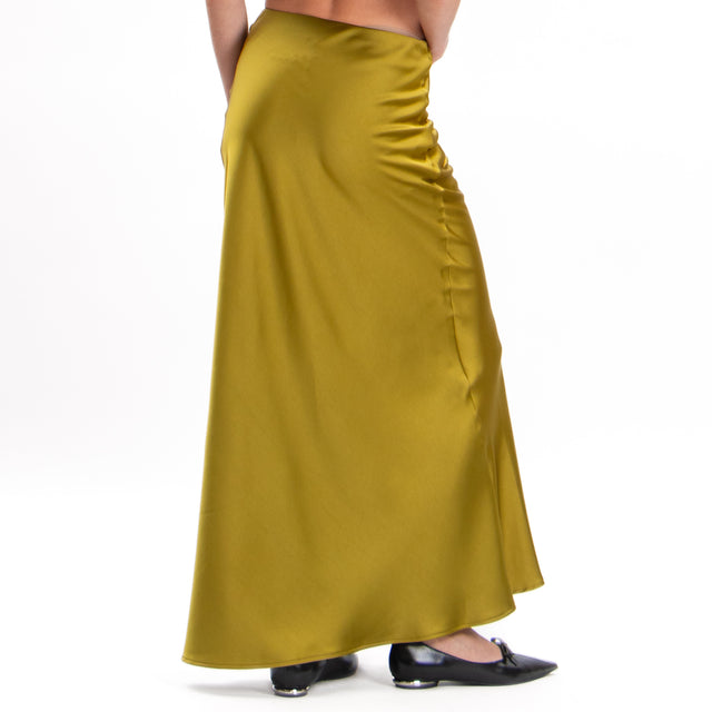 Imperial-Elastic Waist Satin Skirt - Oil