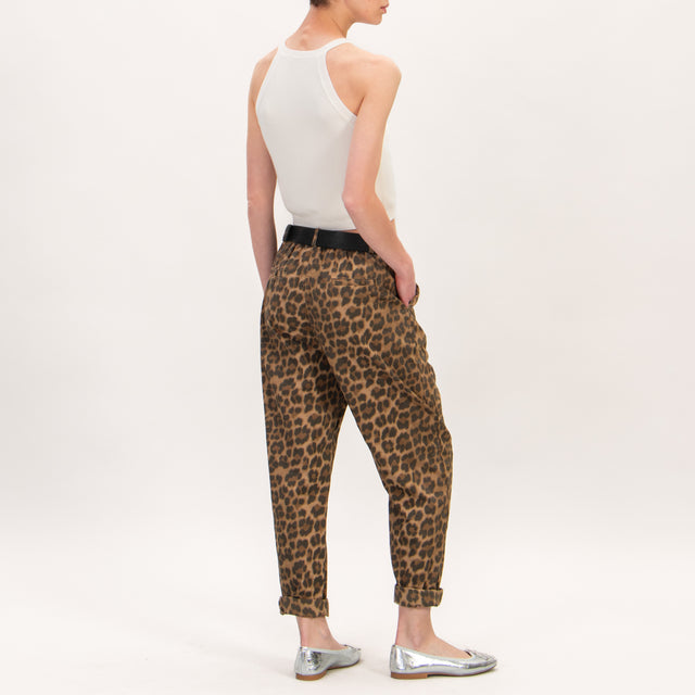 Zeroassoluto-Pantalone LENA maculato cotone light elasticizzato - beige/nero