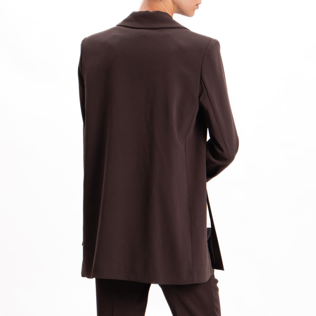 Imperial-Crêpe Jacket with Shoulder Straps and Side Slits - Chocolate