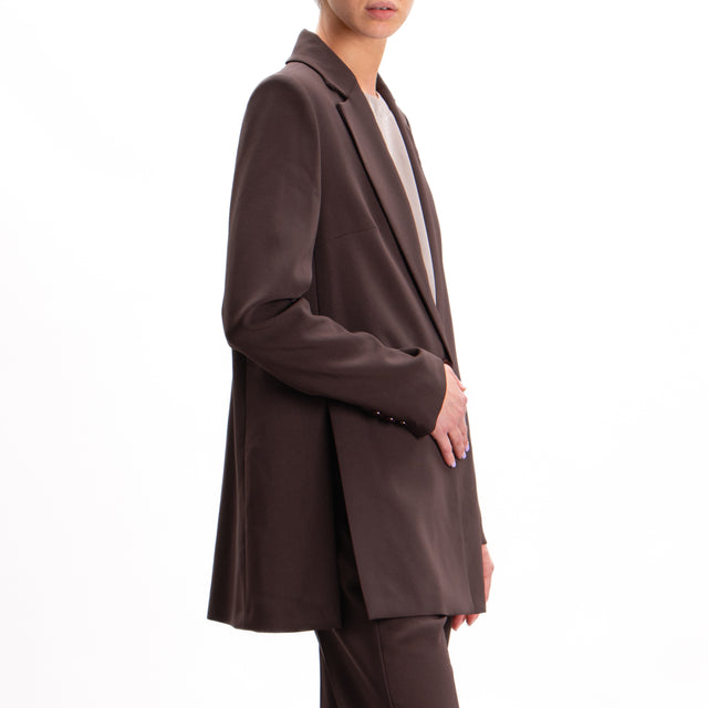 Imperial-Crêpe Jacket with Shoulder Straps and Side Slits - Chocolate