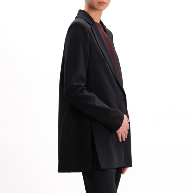 Imperial-Crêpe Jacket with Shoulder Straps and Side Slits - Black