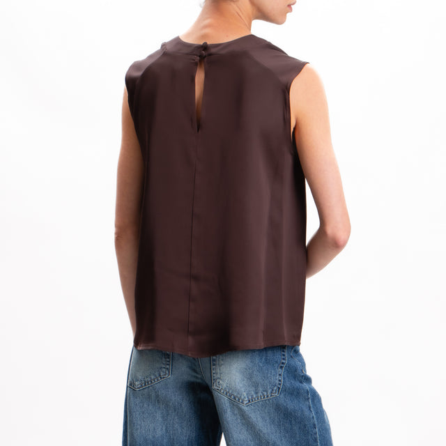 Imperial-Satin Sleeveless Blouse - Chocolate