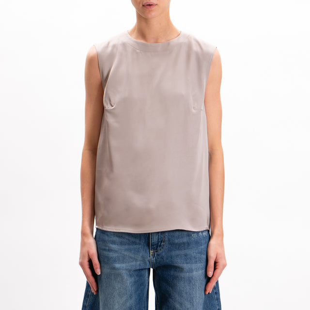 Imperial-Satin Sleeveless Blouse - Dove Grey