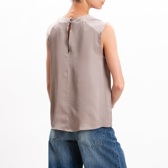 Imperial-Satin Sleeveless Blouse - Dove Grey