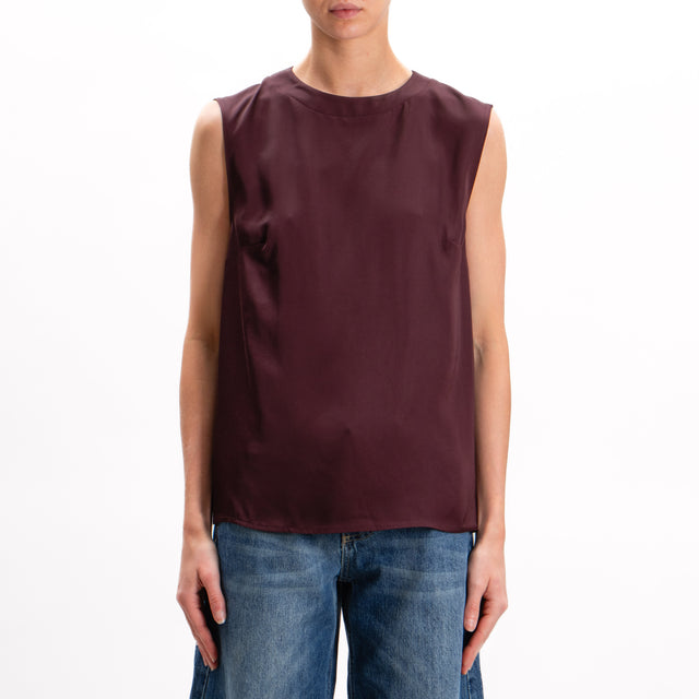 Imperial-Satin Sleeveless Blouse - Wine