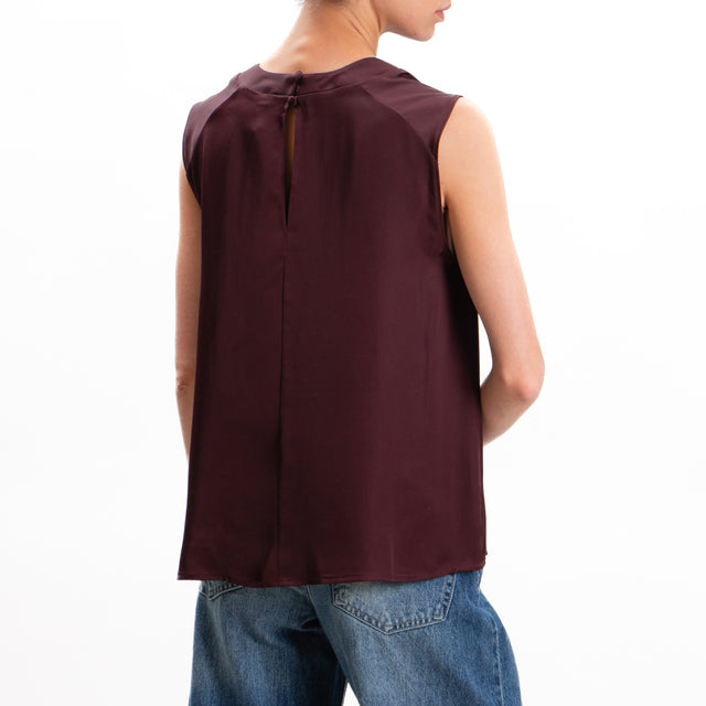 Imperial-Satin Sleeveless Blouse - Wine