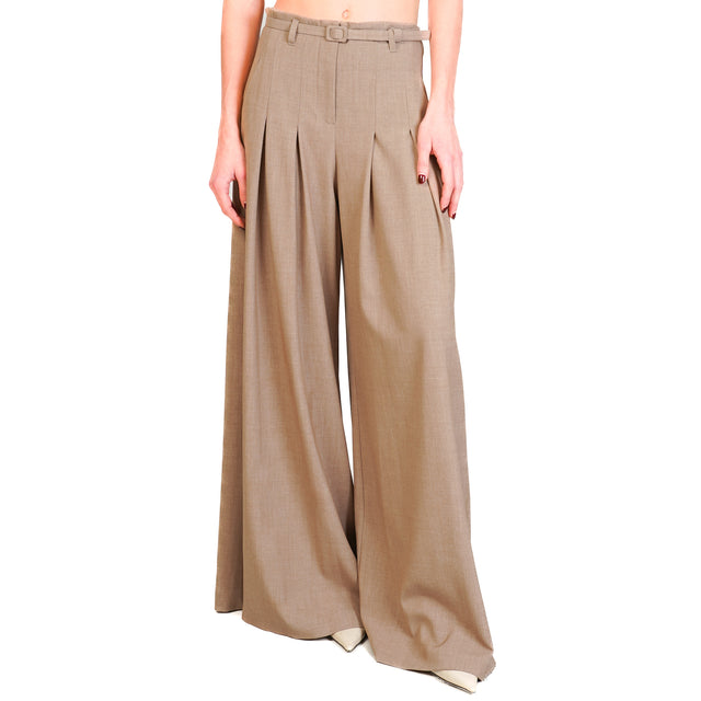 Imperial-Pantalone wide leg pinces con cintura - tortora