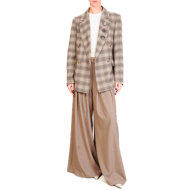 Imperial-Pantalone wide leg pinces con cintura - tortora