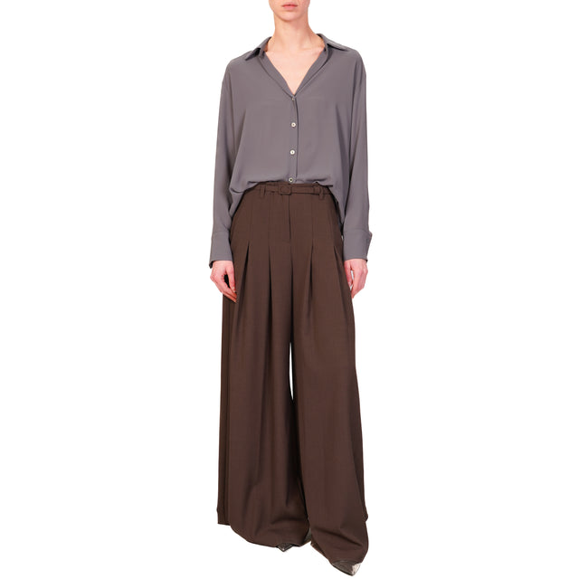 Imperial-Pantalone wide leg pinces con cintura - moro