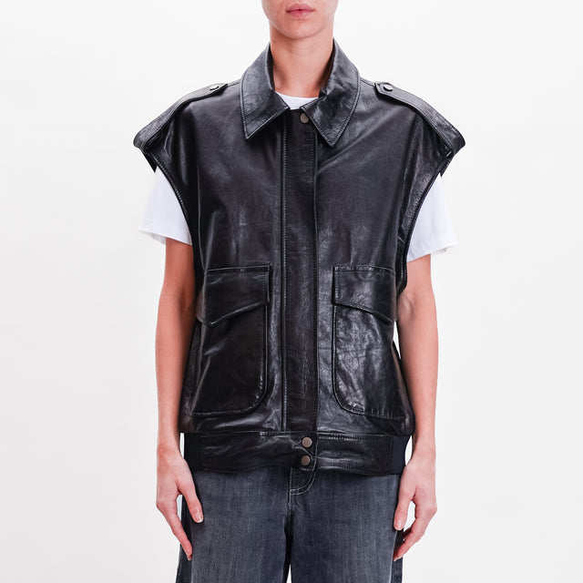 Imperial-Genuine leather vest with pockets - black