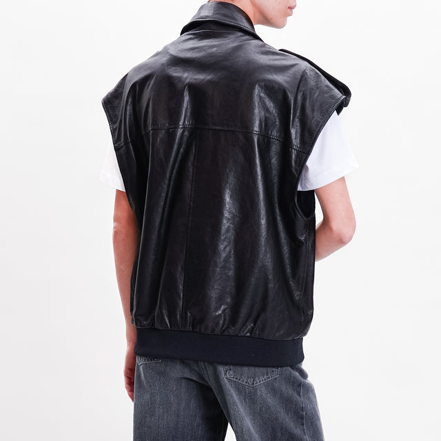 Imperial-Genuine leather vest with pockets - black