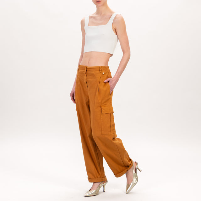 Souvenir-Pantalone cargo elastico dietro cotone elasticizzato - mostarda