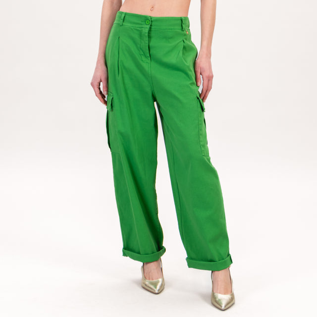 Souvenir-Pantalone cargo elastico dietro cotone elasticizzato - Verde