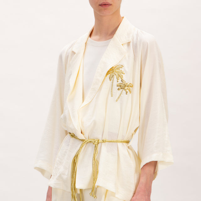 Haveone-Kimono con patch palme in paillettes - burro/oro