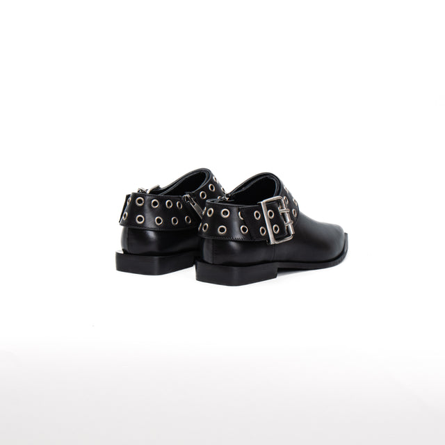 Divine follie - Pointed Toe Buckle Leather Shoe - Black