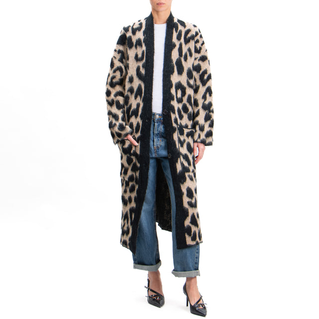 Kontatto- Long spotted mohair cardigan - black/mou