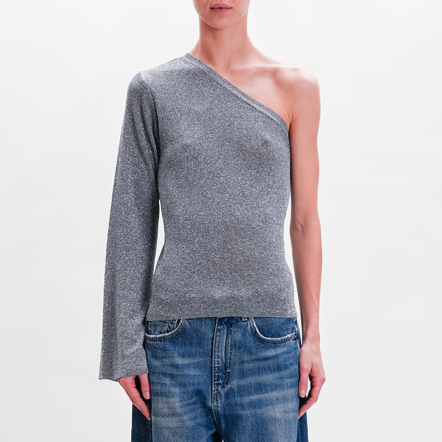 Kontatto-One-shoulder lurex sweater - silver