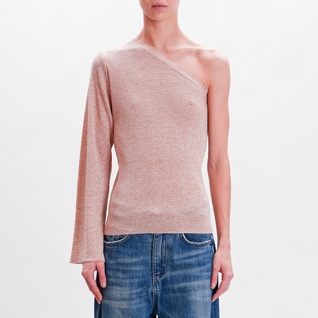 Kontatto-One shoulder lurex sweater - nude