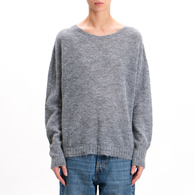 Kontatto-Alpaca Mixed Box Crewneck Sweater - Anthracite