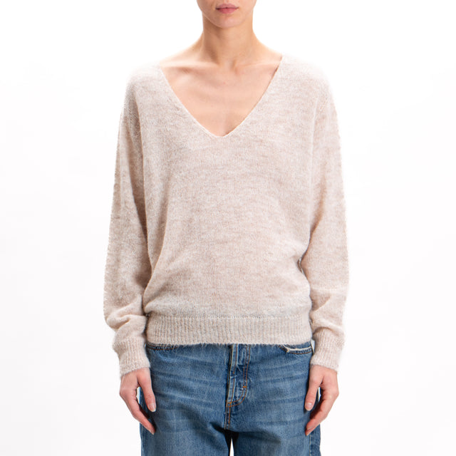 Kontatto-Alpaca Blend Box V-Neck Sweater - Beige