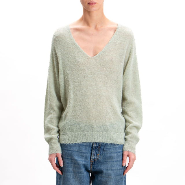 Kontatto-Alpaca Blend Box V-Neck Sweater - Sage