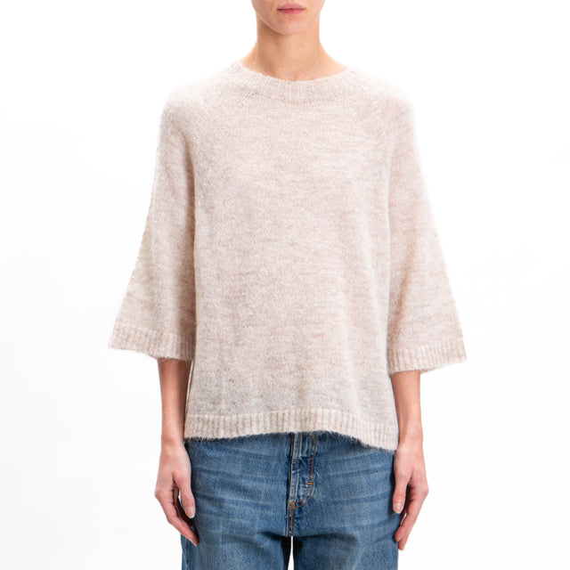 Kontatto-Alpaca Blend 3/4 Sleeve Sweater - Beige