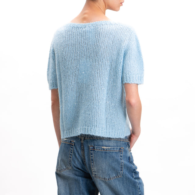 Kontatto-Maglia mohair mezza manica con paillettes - cielo