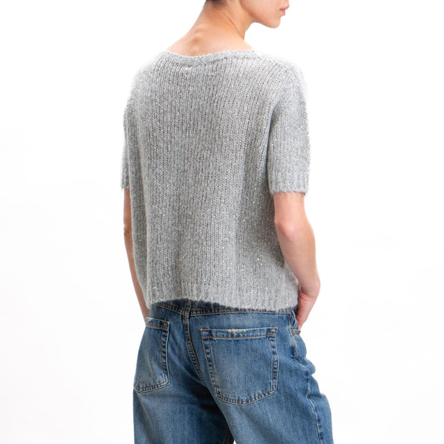 Kontatto-Maglia mohair mezza manica con paillettes - grigio chiaro