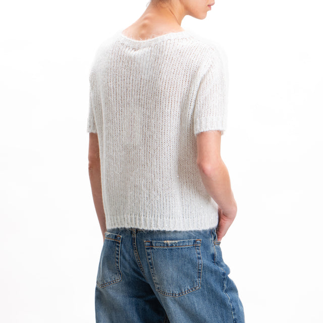 Kontatto-Maglia mohair mezza manica con paillettes - offwhite