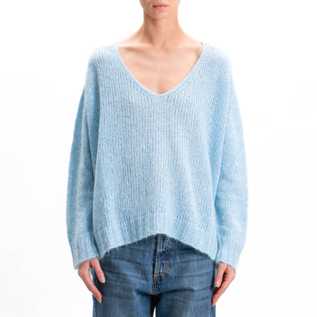 Kontatto-V-neck mohair sweater with sequins - sky